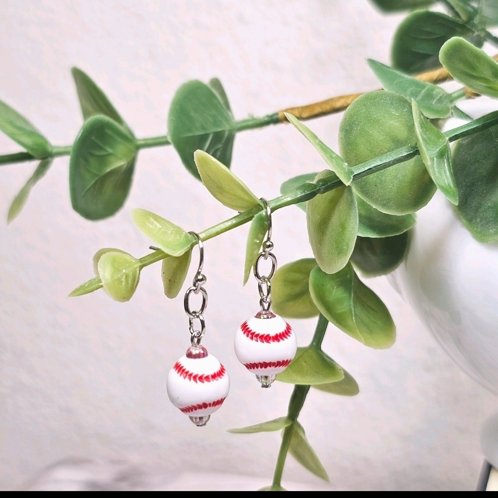 Baseball Acrylic Bead Sporty Fashion Dangling Drop Earrings